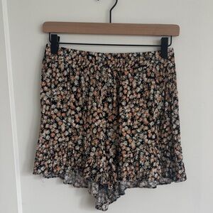 Floral Print Juniors Shorts with ruffle edge